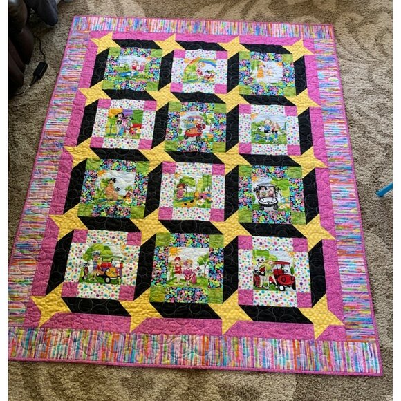 Friendship Stars Ladies Golf Handmade Cotton Quilt 60x74 - Picture 1 of 15